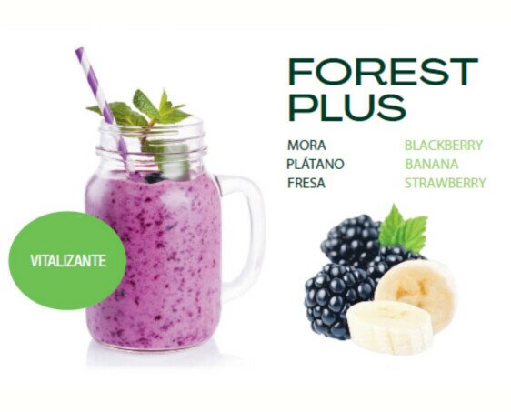 Smoothie Forest Plus. Smoothie vitalizante. Mora, plátano y fresa