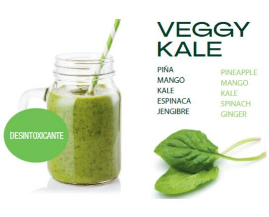 Smoothie Veggy Cale. Desintoxicante. Piña, mango, kale, espinacas y jengibre