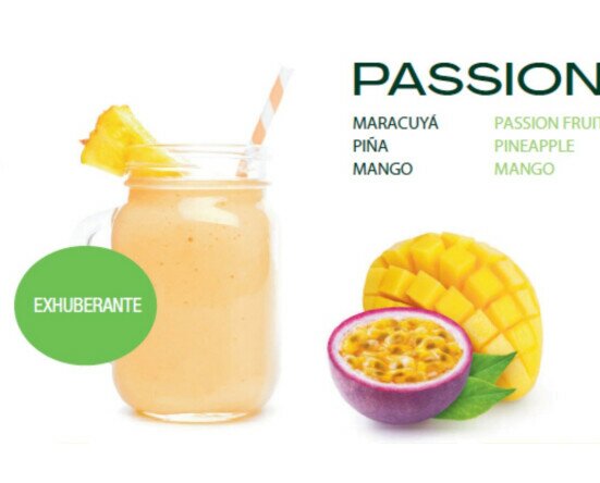 Smoothie Exhuberante. Passion. Maracuyá, piña y mango