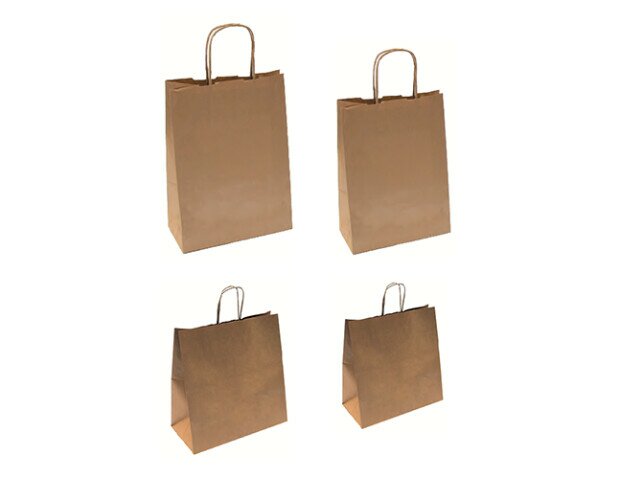 Bolsas Narutal Kraft con Asas. Bolsa con asas tipo cordel. 26+14x32cm, 32+16x43cm, 32+21×28,5 cm, 26+17×24 cm